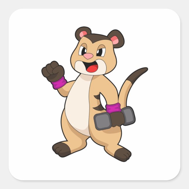 Adesivo Quadrado Meerkat com Dumbbell (Frente)