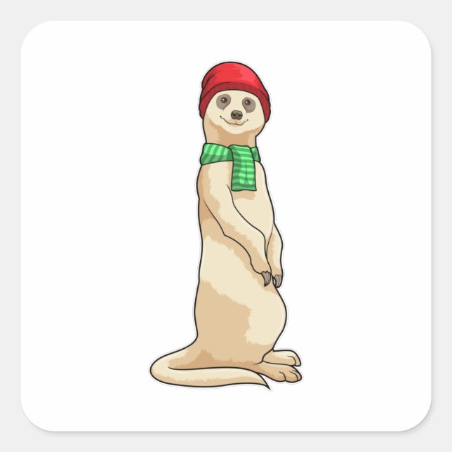 Adesivo Quadrado Meerkat com o Chapéu e o Scarf (Frente)