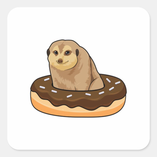Adesivo Quadrado Meerkat com Rosquinha (Frente)