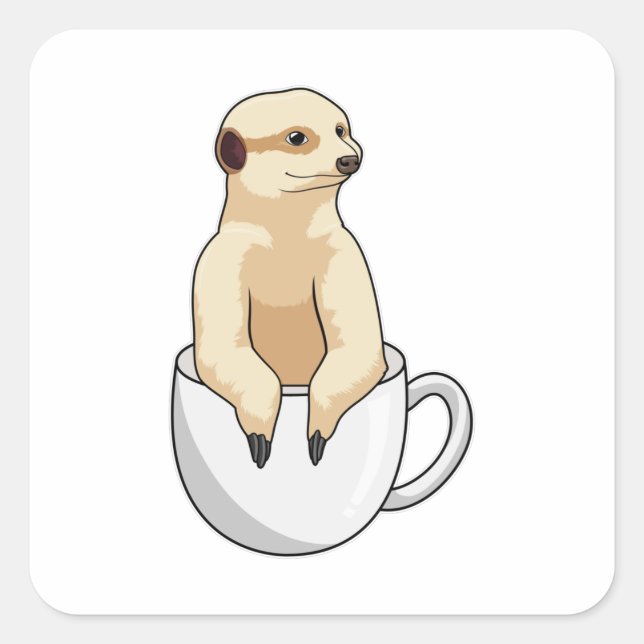 Adesivo Quadrado Meerkat com Taça de Café (Frente)