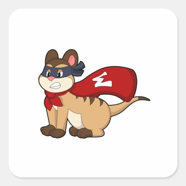 Adesivo Quadrado Meerkat como herói com máscara (Frente)