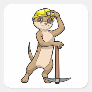 Adesivo Quadrado Meerkat como Miner com Pickaxe