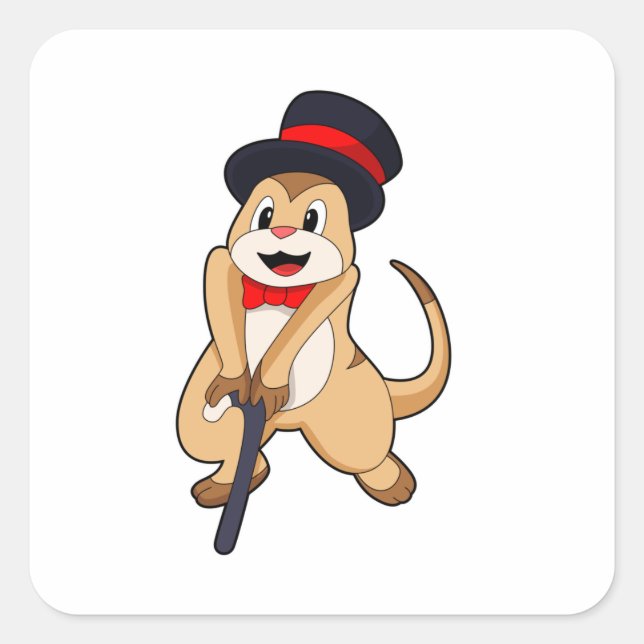 Adesivo Quadrado Meerkat como pensionista com bengalê (Frente)