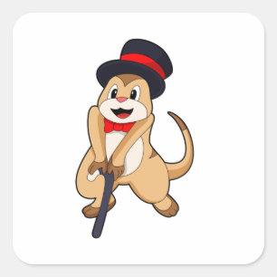 Adesivo Quadrado Meerkat como pensionista com bengalê