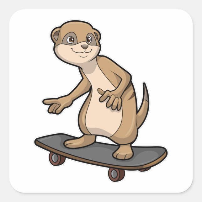 Adesivo Quadrado Meerkat como skater com skate (Frente)