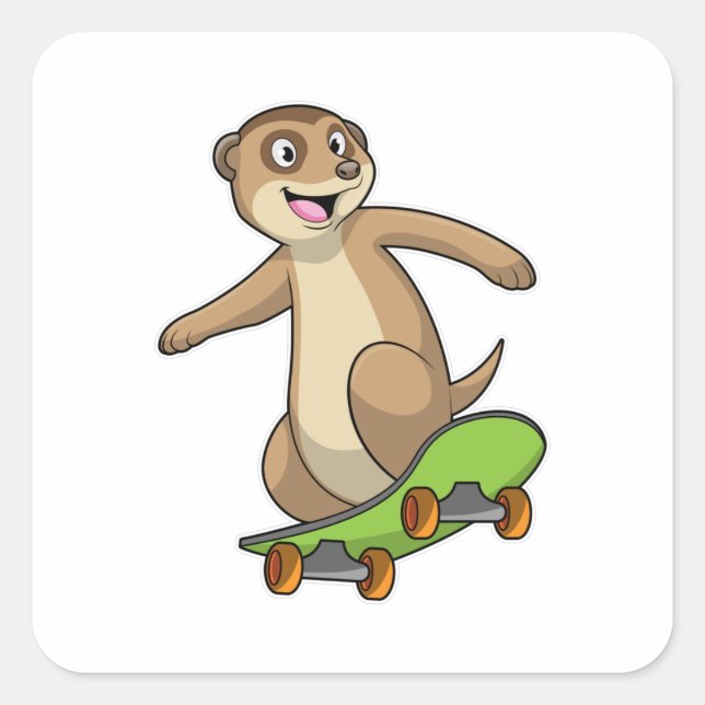 Adesivo Quadrado Meerkat como skater com skate (Frente)