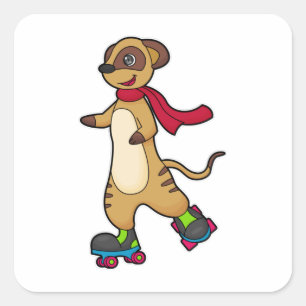 Adesivo Quadrado Meerkat como Skater com skates Roller