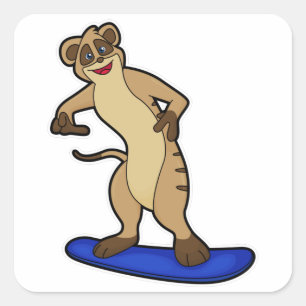 Adesivo Quadrado Meerkat como Snowboarder com Snowboard