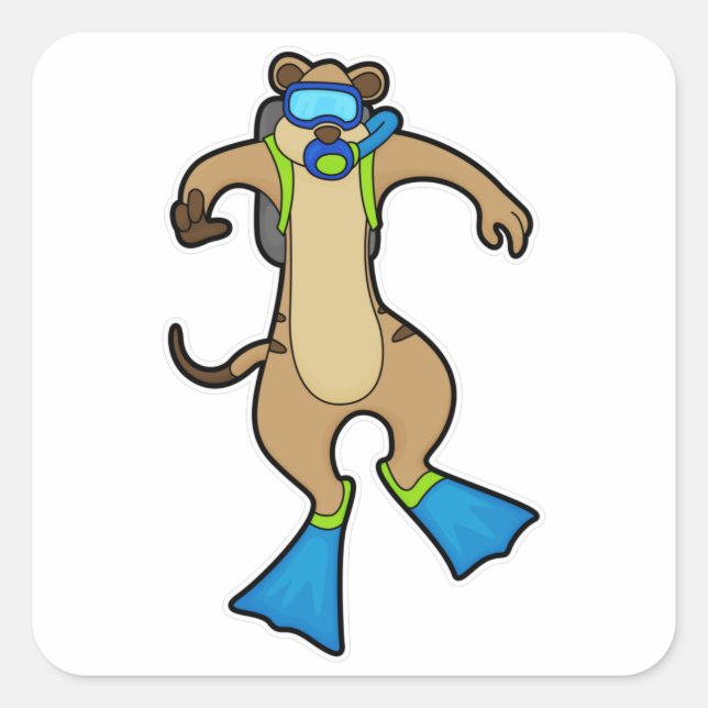 Adesivo Quadrado Meerkat mergulha com óculos de natação (Frente)