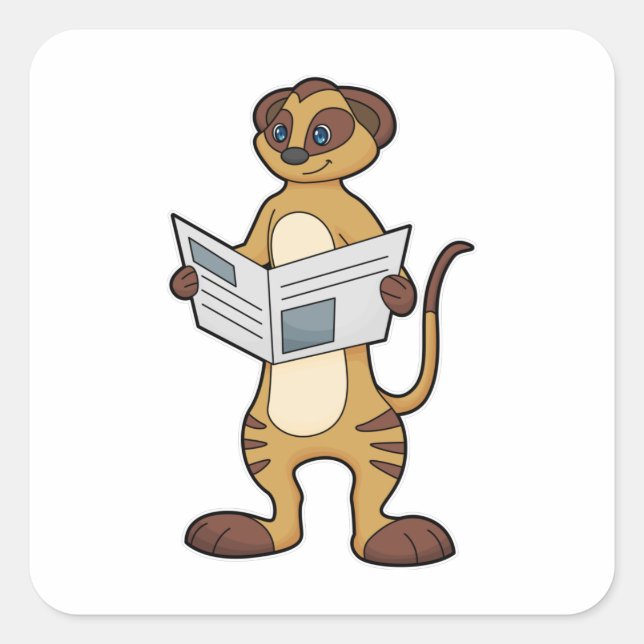 Adesivo Quadrado Meerkat na leitura de um jornal (Frente)