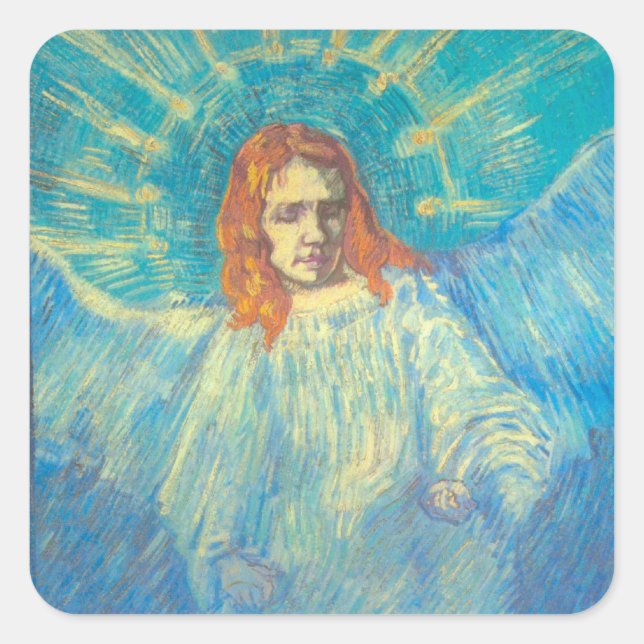 Adesivo Quadrado Meia figura de um anjo por Vincent van Gogh (Frente)