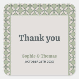 Adesivo Quadrado Meio século Mod Retro Casamento Verde Obrigado