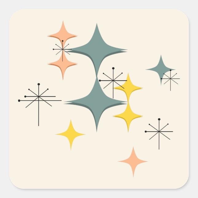 Adesivo Quadrado Meio século Modern Eames Atomic Starbursts Persona (Frente)