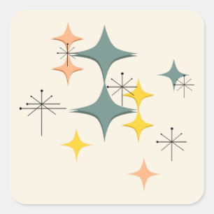 Adesivo Quadrado Meio século Modern Eames Atomic Starbursts Persona
