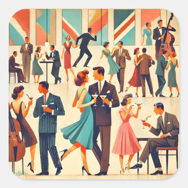 Adesivo Quadrado Meio século Modern Martinis No Clube (Frente)