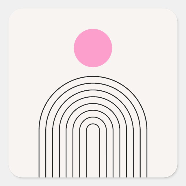 Adesivo Quadrado Meio século Moderno 01 Sol E Arco-Íris Branco Rosa (Frente)