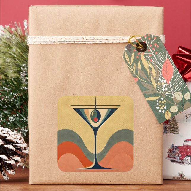 Adesivo Quadrado Meio século moderno "pimento azeitona martini wave (Feriado)