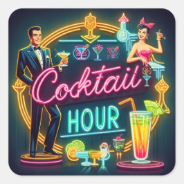 Adesivo Quadrado Meio século Neon Sign Cocktail Casal