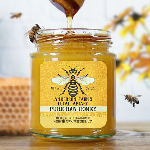 Adesivo Quadrado Mel Apiary Honey Jar Labels   Abelhas de mel