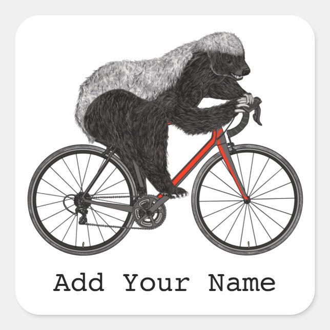 Adesivo Quadrado Mel Badger Cycling Funny Badass Cyclist Add Name (Frente)