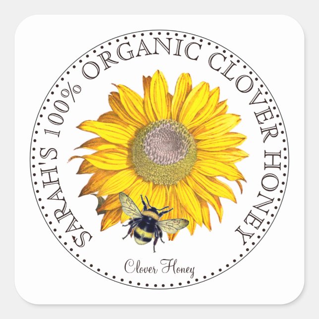 Adesivo Quadrado Mel Bee Daisy Honey Jar Label (Frente)