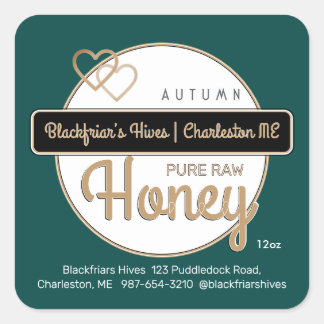 Adesivo Quadrado Mel Dourado Verde Feito Com Amor