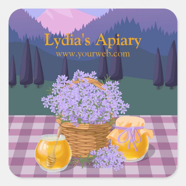 Adesivo Quadrado Mel e Lavanda personalizadas (Frente)
