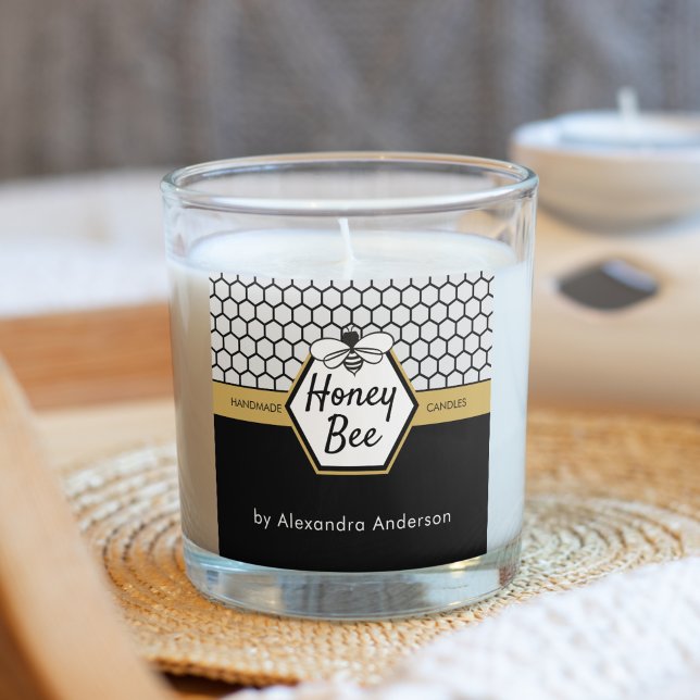 Adesivo Quadrado Mel Moderno Abelha Apiária Amarelo Negro (Modern Honey Bee Apiary Honeycomb Black Yellow Square Sticker)