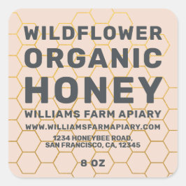 Adesivo Quadrado Mel Moderno Rótulo de Abelhas de Honeybee Pêssego