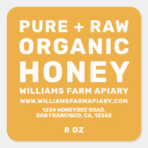 Adesivo Quadrado Mel Moderno Rótulo de Jar Honeybee Amarelo Apiár