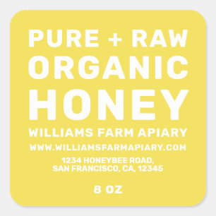 Adesivo Quadrado Mel Moderno Rótulo de Jar Honeybee Amarelo Apiár