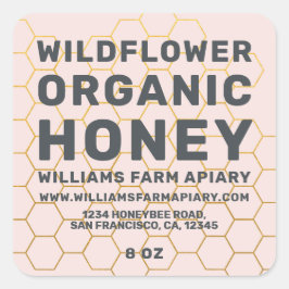 Adesivo Quadrado Mel Moderno Rótulo Honeybee Rosa Apiary