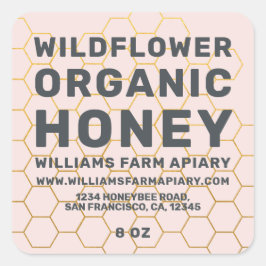 Adesivo Quadrado Mel Moderno Rótulo Honeybee Rosa Apiary