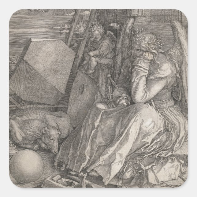 Adesivo Quadrado Melancholia I, Engraçada por Albrecht Durer (Frente)