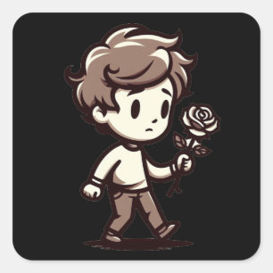 Adesivo Quadrado Melancholy Boy com Rosa