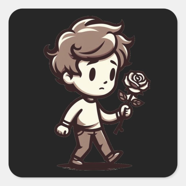 Adesivo Quadrado Melancholy Boy com Rosa (Frente)