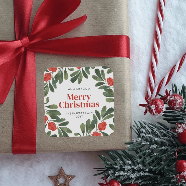 Adesivo Quadrado Melancia de Natal elegante Berries Vermelhos (Criador carregado)
