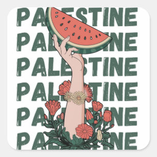 Adesivo Quadrado melancia, flores e texto palestino Repetir