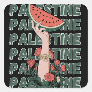 Adesivo Quadrado melancia, flores e texto palestino Repetir