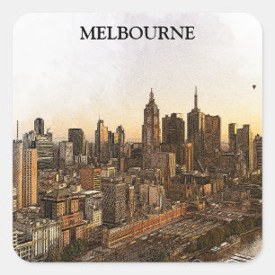 Adesivo Quadrado Melbourne Austrália Skyline Landmarks