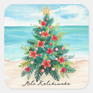 Adesivo Quadrado Mele Kalikimaka Praia Tropical Palmeira Natal