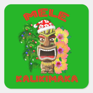Adesivo Quadrado Mele Kalikimaka Santa Claus Tiki