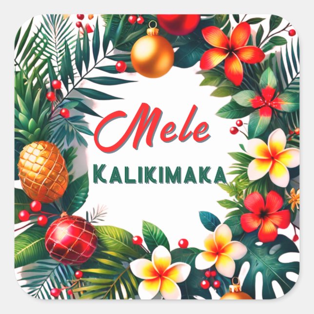 Adesivo Quadrado Mele Kalikimaka -Tropical  Xmas (Frente)