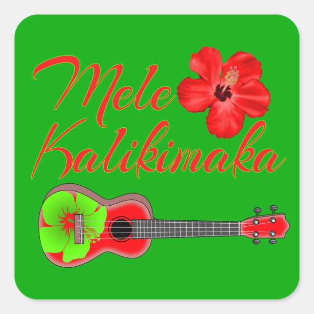 Adesivo Quadrado Mele Kalikimaka Ukulele (Frente)