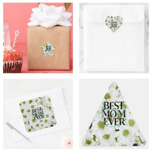 Adesivo Quadrado Melhor Mãe de Todos os Tempos Floral Branco Modern