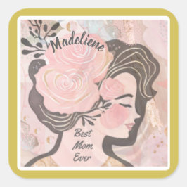Adesivo Quadrado Melhor Mãe Já Bonito Flores Dourada Nome do Quadro