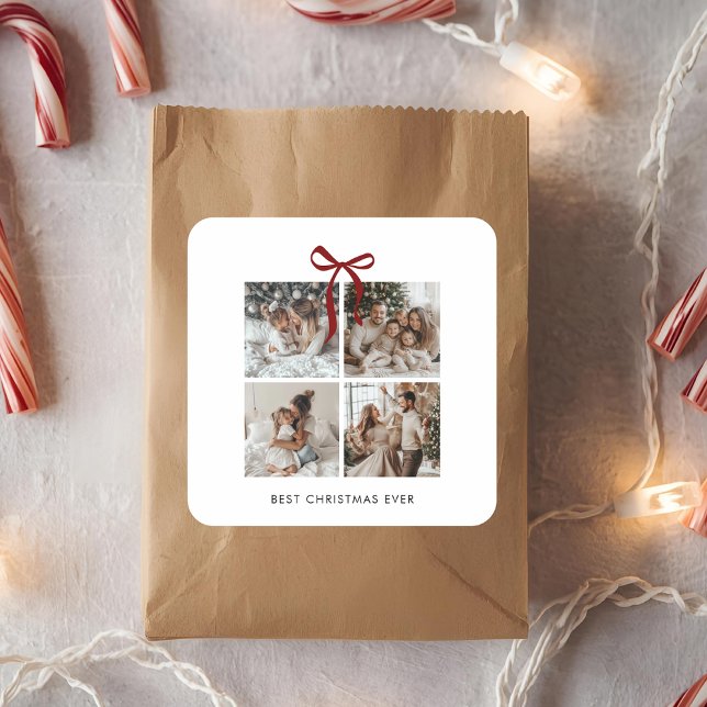 Adesivo Quadrado Melhor oferta de fotos da família de Natal Ever (Criador carregado)