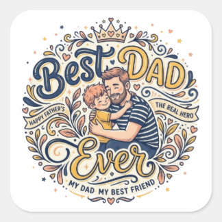 Adesivo Quadrado Melhor Pai do Mundo Sticker de Amor Familiar Fofo