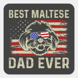 Adesivo Quadrado Melhor Pai Maltês de sempre: Patriotic USA maltês