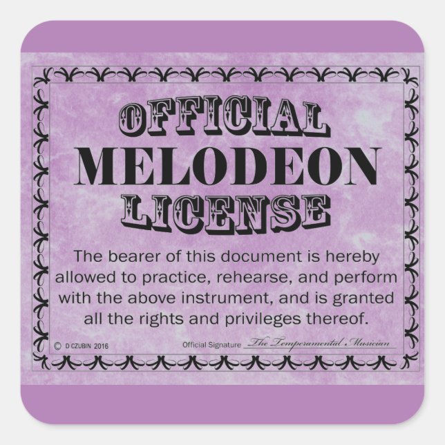 Adesivo Quadrado Melodeon License Square Sticker (Frente)
